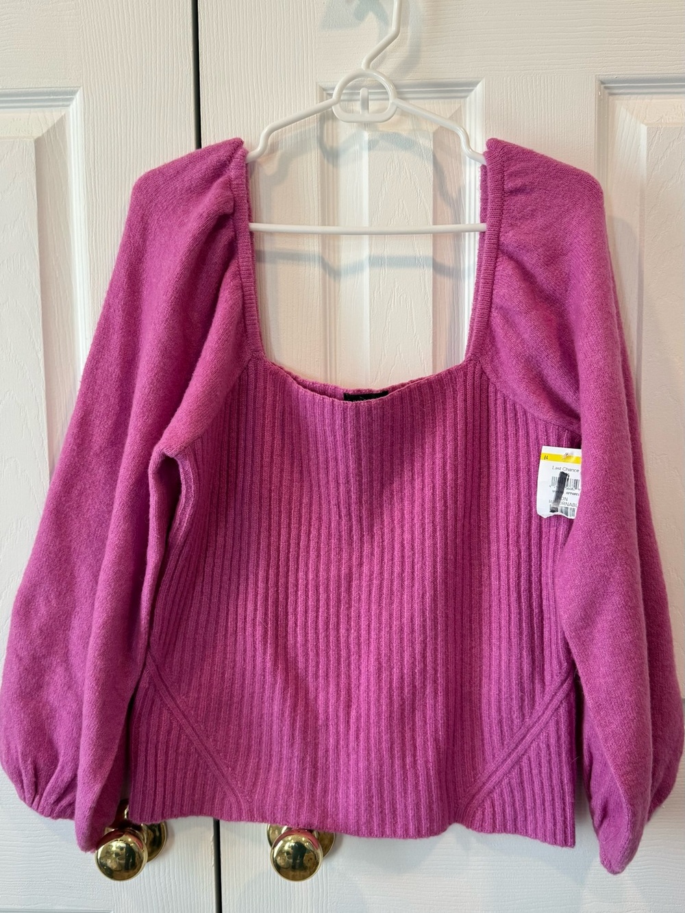 Halogen Fuchsia Off-the-Shoulder Ribbed Sweater